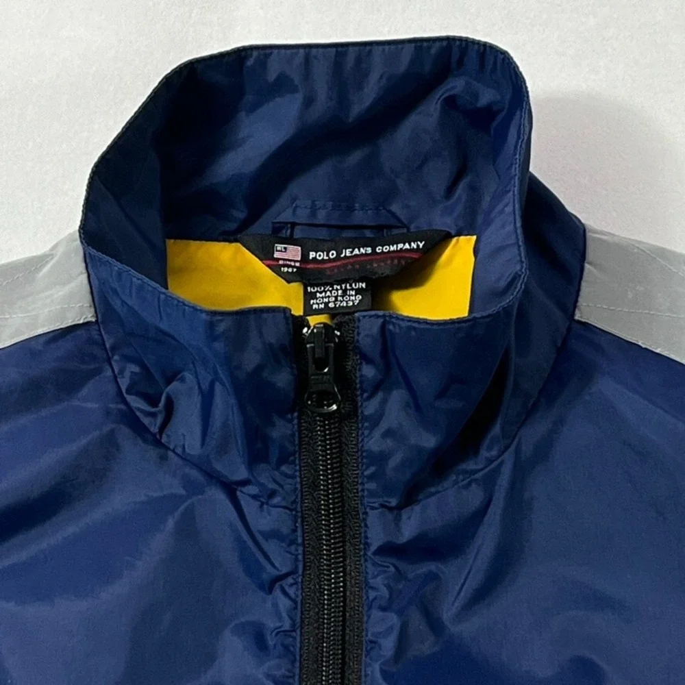 Ralph Laure Polo Jeans Co Vest Men Large Blue Nylon Full Zip Pockets Windbreaker